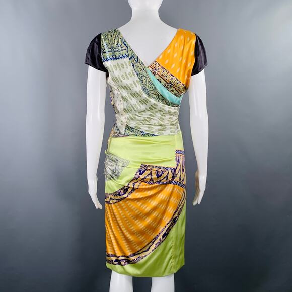 ETRO Size 6 Multi Color Silk Blend Mixed Patterns Cap Sleeves Dress - Picture 4 of 7